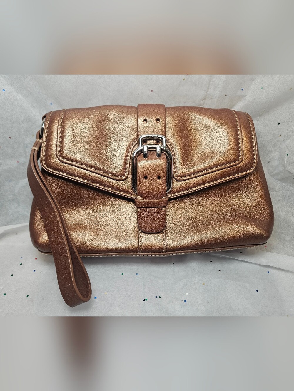 Metallic Bronze Wristlet Clutch with Buckle Accent - Cole Haan